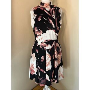 Forever 21 Black Cream Pink High Neckline Sleeveless Mini Dress Large